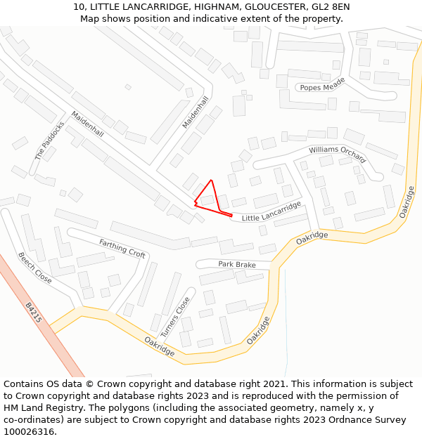 10, LITTLE LANCARRIDGE, HIGHNAM, GLOUCESTER, GL2 8EN: Location map and indicative extent of plot