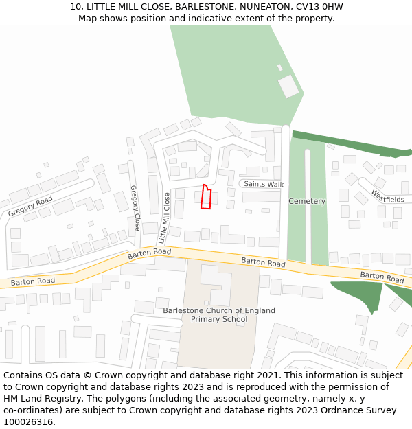 10, LITTLE MILL CLOSE, BARLESTONE, NUNEATON, CV13 0HW: Location map and indicative extent of plot