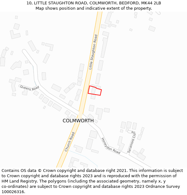 10, LITTLE STAUGHTON ROAD, COLMWORTH, BEDFORD, MK44 2LB: Location map and indicative extent of plot