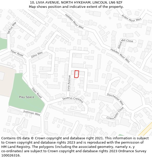 10, LIVIA AVENUE, NORTH HYKEHAM, LINCOLN, LN6 9ZF: Location map and indicative extent of plot