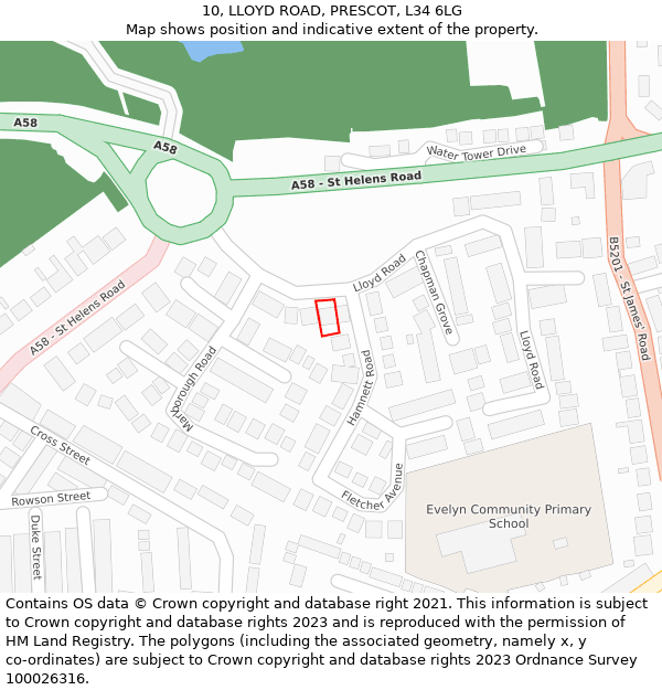 10, LLOYD ROAD, PRESCOT, L34 6LG: Location map and indicative extent of plot