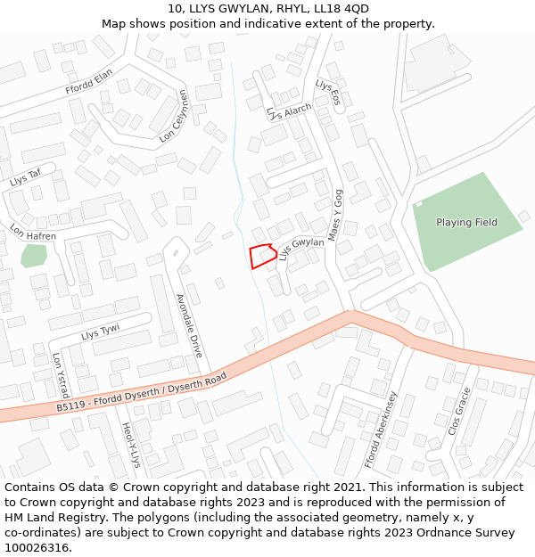 10, LLYS GWYLAN, RHYL, LL18 4QD: Location map and indicative extent of plot