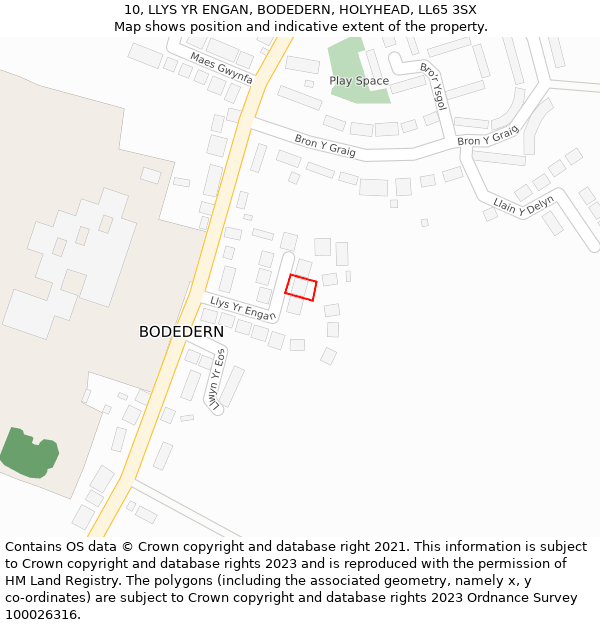 10, LLYS YR ENGAN, BODEDERN, HOLYHEAD, LL65 3SX: Location map and indicative extent of plot