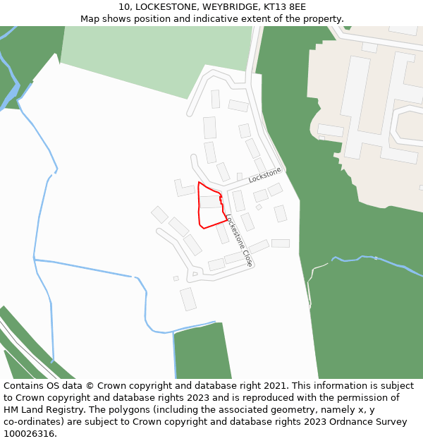 10, LOCKESTONE, WEYBRIDGE, KT13 8EE: Location map and indicative extent of plot