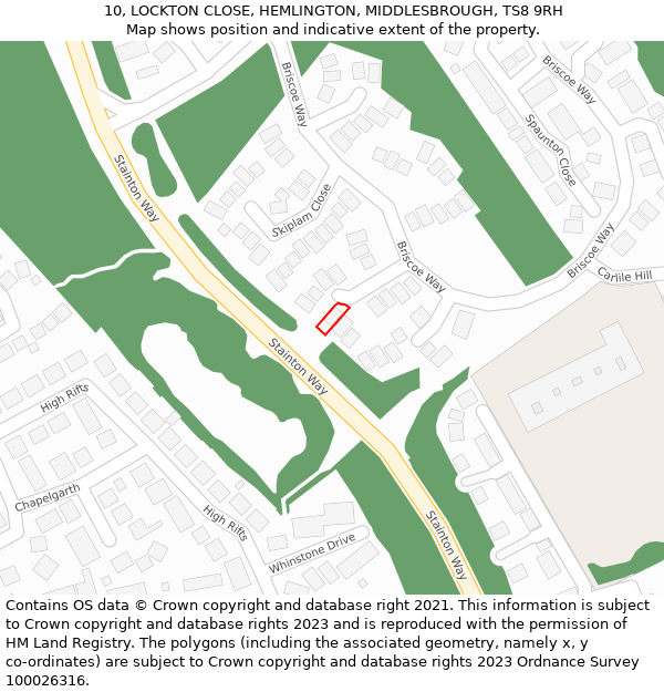 10, LOCKTON CLOSE, HEMLINGTON, MIDDLESBROUGH, TS8 9RH: Location map and indicative extent of plot