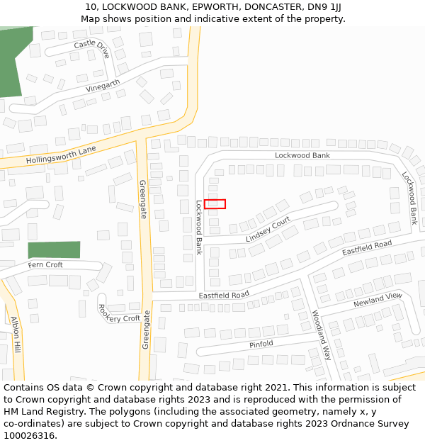 10, LOCKWOOD BANK, EPWORTH, DONCASTER, DN9 1JJ: Location map and indicative extent of plot