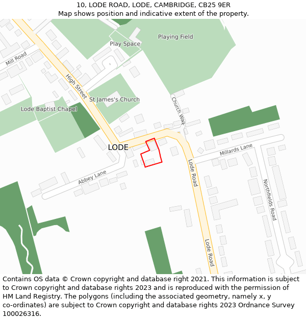 10, LODE ROAD, LODE, CAMBRIDGE, CB25 9ER: Location map and indicative extent of plot