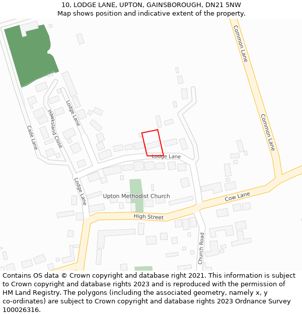 10, LODGE LANE, UPTON, GAINSBOROUGH, DN21 5NW: Location map and indicative extent of plot