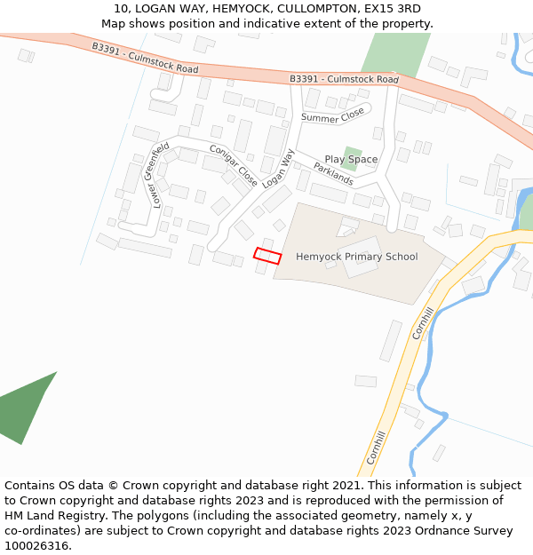 10, LOGAN WAY, HEMYOCK, CULLOMPTON, EX15 3RD: Location map and indicative extent of plot