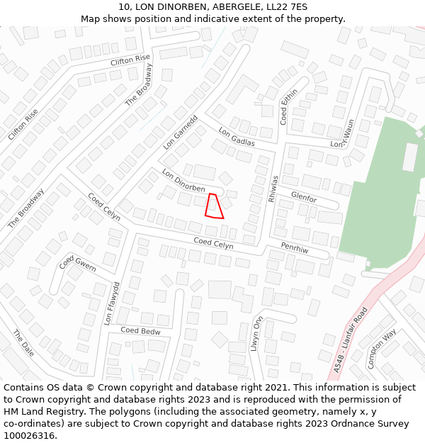 10, LON DINORBEN, ABERGELE, LL22 7ES: Location map and indicative extent of plot