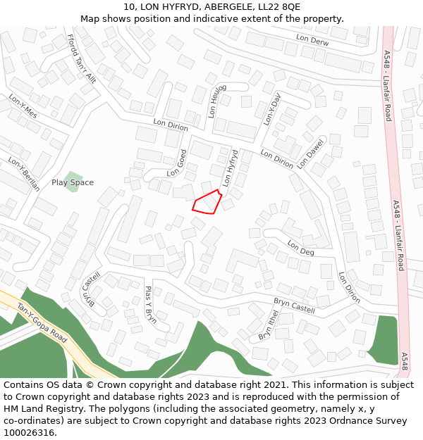 10, LON HYFRYD, ABERGELE, LL22 8QE: Location map and indicative extent of plot