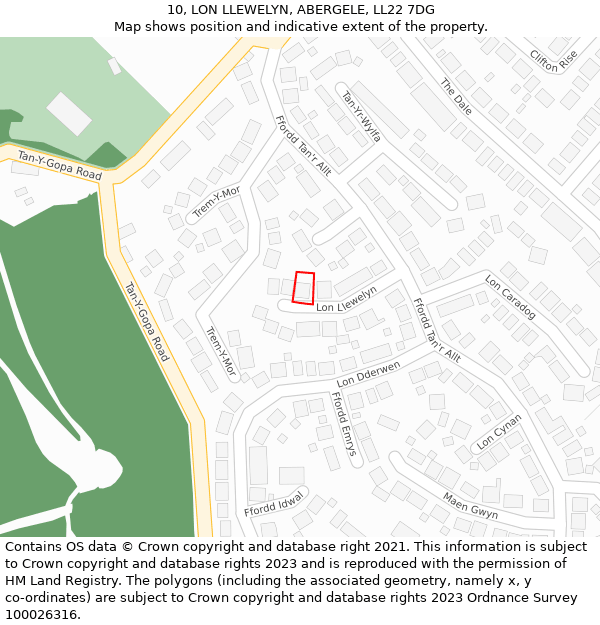 10, LON LLEWELYN, ABERGELE, LL22 7DG: Location map and indicative extent of plot