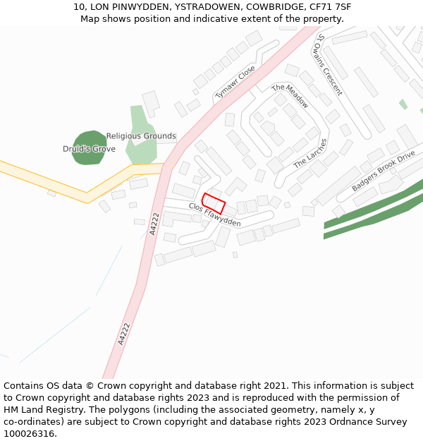 10, LON PINWYDDEN, YSTRADOWEN, COWBRIDGE, CF71 7SF: Location map and indicative extent of plot