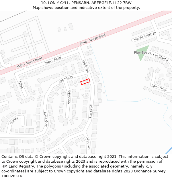 10, LON Y CYLL, PENSARN, ABERGELE, LL22 7RW: Location map and indicative extent of plot