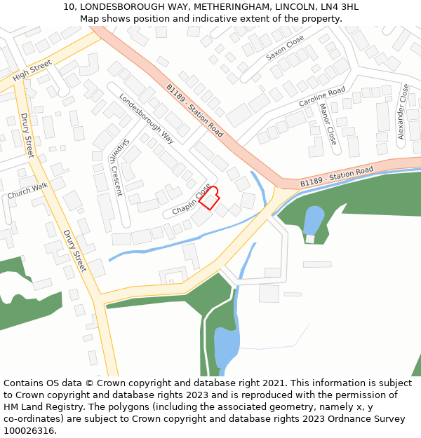 10, LONDESBOROUGH WAY, METHERINGHAM, LINCOLN, LN4 3HL: Location map and indicative extent of plot