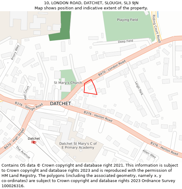 10, LONDON ROAD, DATCHET, SLOUGH, SL3 9JN: Location map and indicative extent of plot