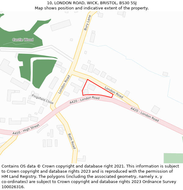 10, LONDON ROAD, WICK, BRISTOL, BS30 5SJ: Location map and indicative extent of plot