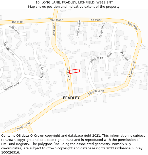 10, LONG LANE, FRADLEY, LICHFIELD, WS13 8NT: Location map and indicative extent of plot