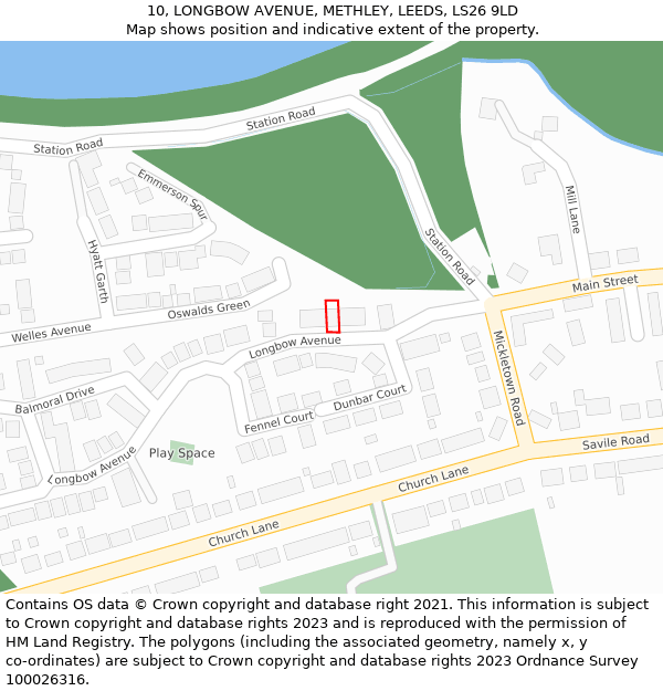 10, LONGBOW AVENUE, METHLEY, LEEDS, LS26 9LD: Location map and indicative extent of plot