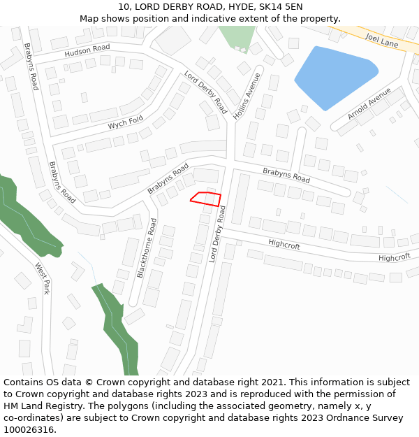 10, LORD DERBY ROAD, HYDE, SK14 5EN: Location map and indicative extent of plot