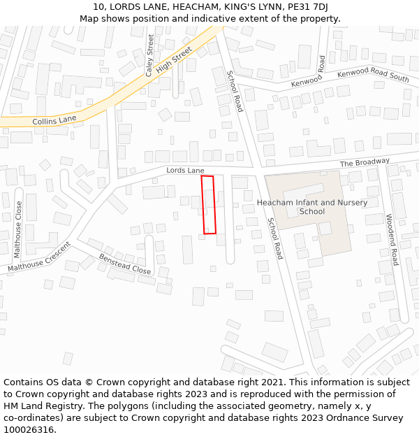 10, LORDS LANE, HEACHAM, KING'S LYNN, PE31 7DJ: Location map and indicative extent of plot