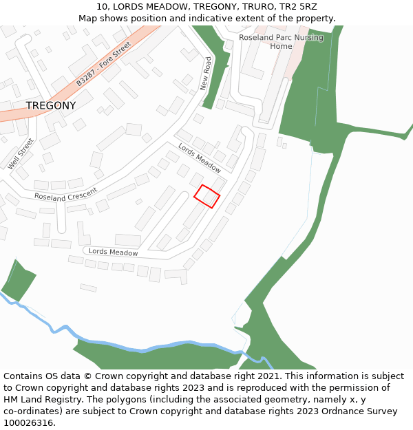 10, LORDS MEADOW, TREGONY, TRURO, TR2 5RZ: Location map and indicative extent of plot