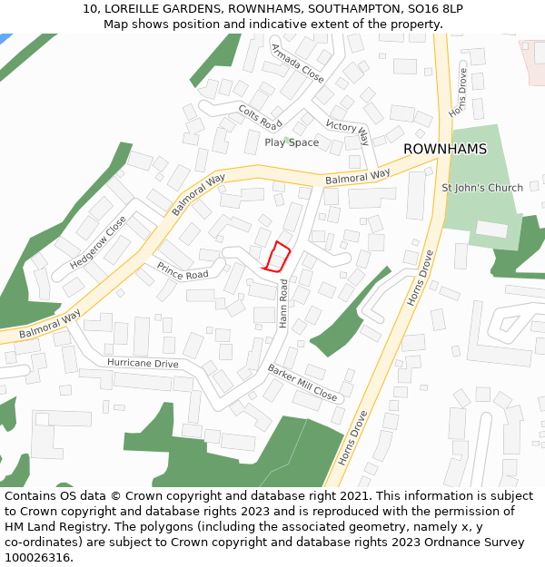 10, LOREILLE GARDENS, ROWNHAMS, SOUTHAMPTON, SO16 8LP: Location map and indicative extent of plot