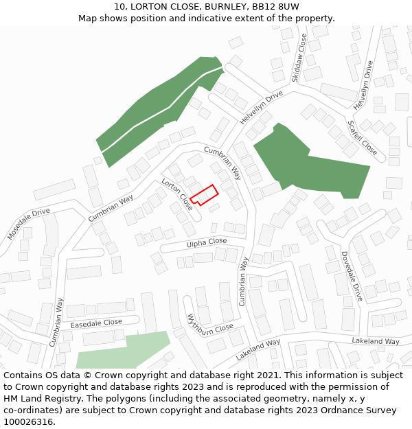 10, LORTON CLOSE, BURNLEY, BB12 8UW: Location map and indicative extent of plot