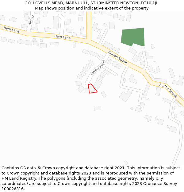 10, LOVELLS MEAD, MARNHULL, STURMINSTER NEWTON, DT10 1JL: Location map and indicative extent of plot