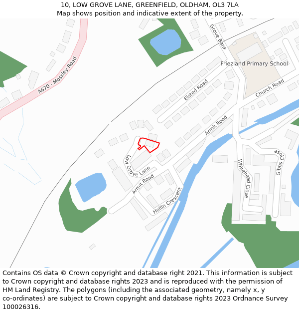 10, LOW GROVE LANE, GREENFIELD, OLDHAM, OL3 7LA: Location map and indicative extent of plot