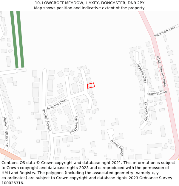 10, LOWCROFT MEADOW, HAXEY, DONCASTER, DN9 2PY: Location map and indicative extent of plot