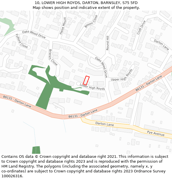 10, LOWER HIGH ROYDS, DARTON, BARNSLEY, S75 5FD: Location map and indicative extent of plot