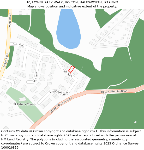 10, LOWER PARK WALK, HOLTON, HALESWORTH, IP19 8ND: Location map and indicative extent of plot