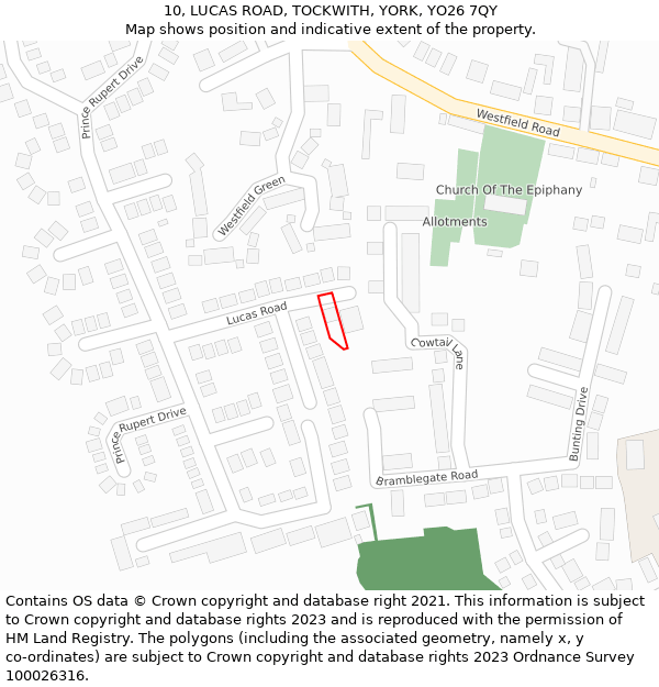 10, LUCAS ROAD, TOCKWITH, YORK, YO26 7QY: Location map and indicative extent of plot