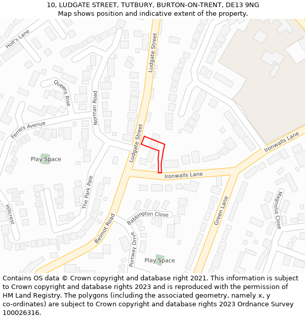 10, LUDGATE STREET, TUTBURY, BURTON-ON-TRENT, DE13 9NG: Location map and indicative extent of plot
