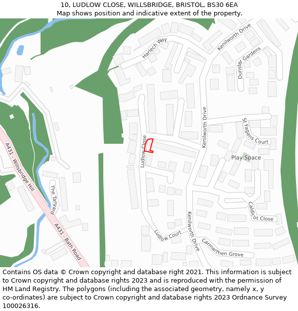 10, LUDLOW CLOSE, WILLSBRIDGE, BRISTOL, BS30 6EA: Location map and indicative extent of plot