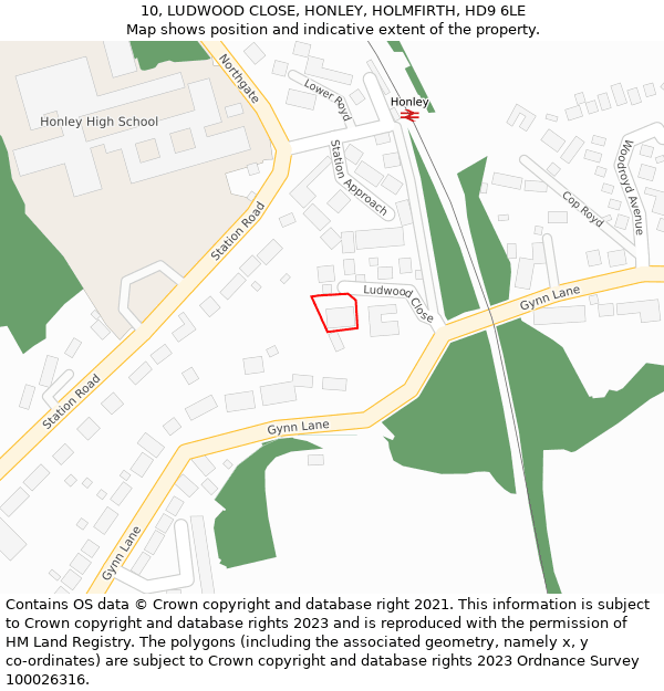 10, LUDWOOD CLOSE, HONLEY, HOLMFIRTH, HD9 6LE: Location map and indicative extent of plot