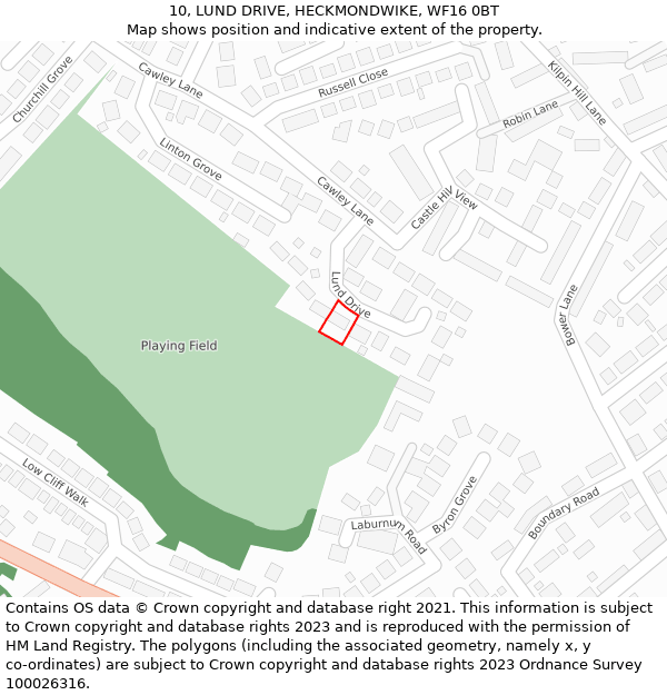 10, LUND DRIVE, HECKMONDWIKE, WF16 0BT: Location map and indicative extent of plot
