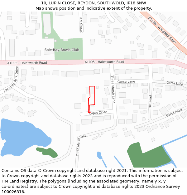 10, LUPIN CLOSE, REYDON, SOUTHWOLD, IP18 6NW: Location map and indicative extent of plot