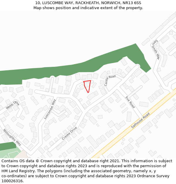 10, LUSCOMBE WAY, RACKHEATH, NORWICH, NR13 6SS: Location map and indicative extent of plot