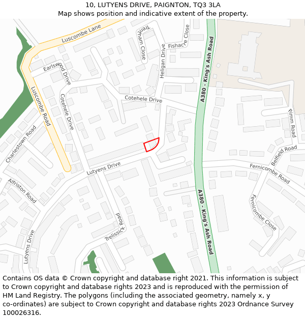 10, LUTYENS DRIVE, PAIGNTON, TQ3 3LA: Location map and indicative extent of plot