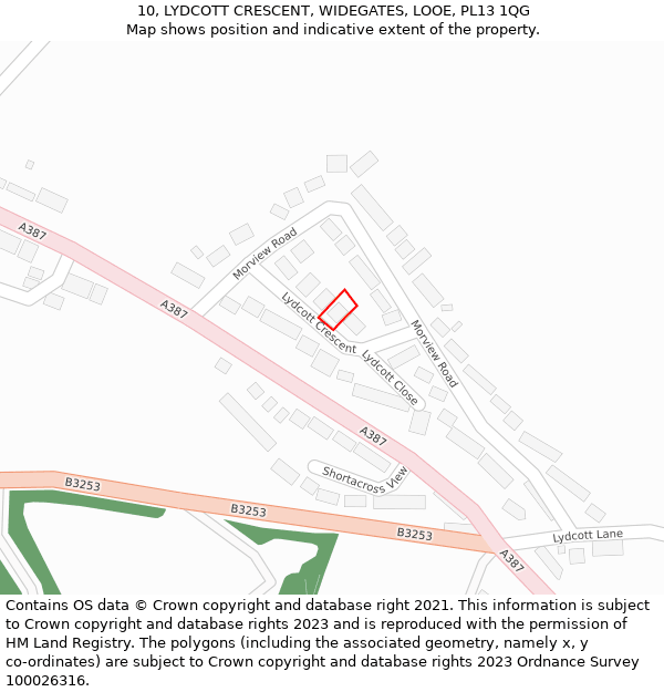 10, LYDCOTT CRESCENT, WIDEGATES, LOOE, PL13 1QG: Location map and indicative extent of plot