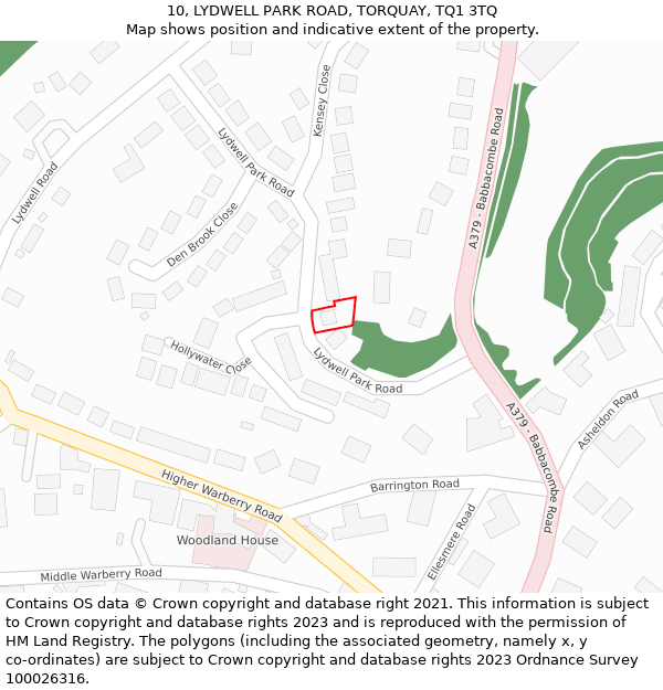 10, LYDWELL PARK ROAD, TORQUAY, TQ1 3TQ: Location map and indicative extent of plot