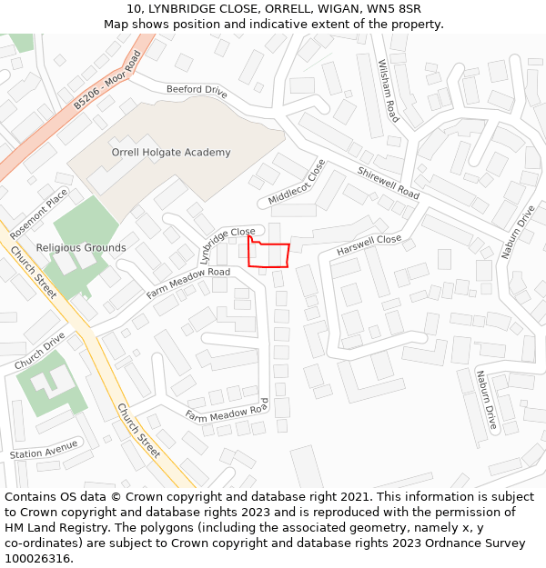 10, LYNBRIDGE CLOSE, ORRELL, WIGAN, WN5 8SR: Location map and indicative extent of plot