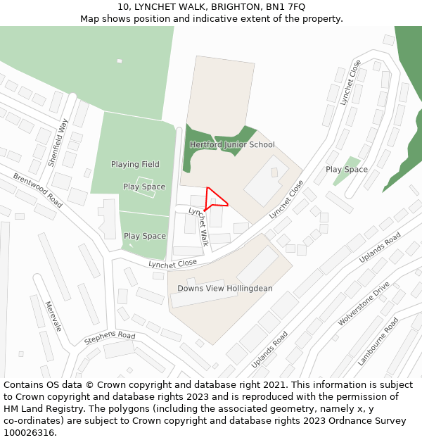 10, LYNCHET WALK, BRIGHTON, BN1 7FQ: Location map and indicative extent of plot