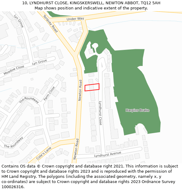 10, LYNDHURST CLOSE, KINGSKERSWELL, NEWTON ABBOT, TQ12 5AH: Location map and indicative extent of plot