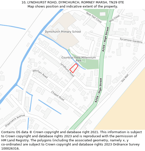 10, LYNDHURST ROAD, DYMCHURCH, ROMNEY MARSH, TN29 0TE: Location map and indicative extent of plot