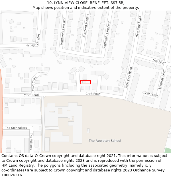 10, LYNN VIEW CLOSE, BENFLEET, SS7 5RJ: Location map and indicative extent of plot