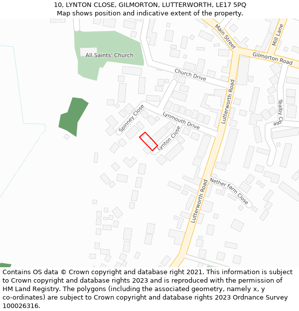 10, LYNTON CLOSE, GILMORTON, LUTTERWORTH, LE17 5PQ: Location map and indicative extent of plot