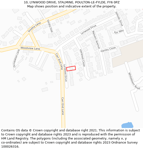 10, LYNWOOD DRIVE, STALMINE, POULTON-LE-FYLDE, FY6 0PZ: Location map and indicative extent of plot